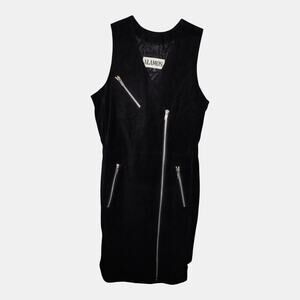 ALAMOS Genuine Leather Vest Dress Black Asym Zip Moto Sleeveless Womens 7